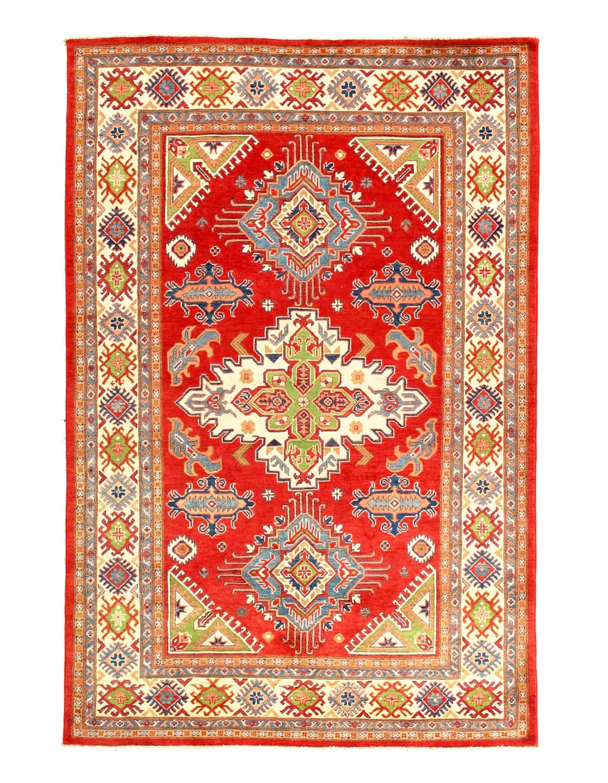 Fine Hand Knotted Kazak Rug 6'6"X 9'8": Fine Hand Knotted Kazak Rug 6'6"X 9'8" - NEW, Kazak, Machine-Made, Lamb's Wool, 300 -D14118- 862.This item is part of our fine auction collection which includes many fine home accessories including an