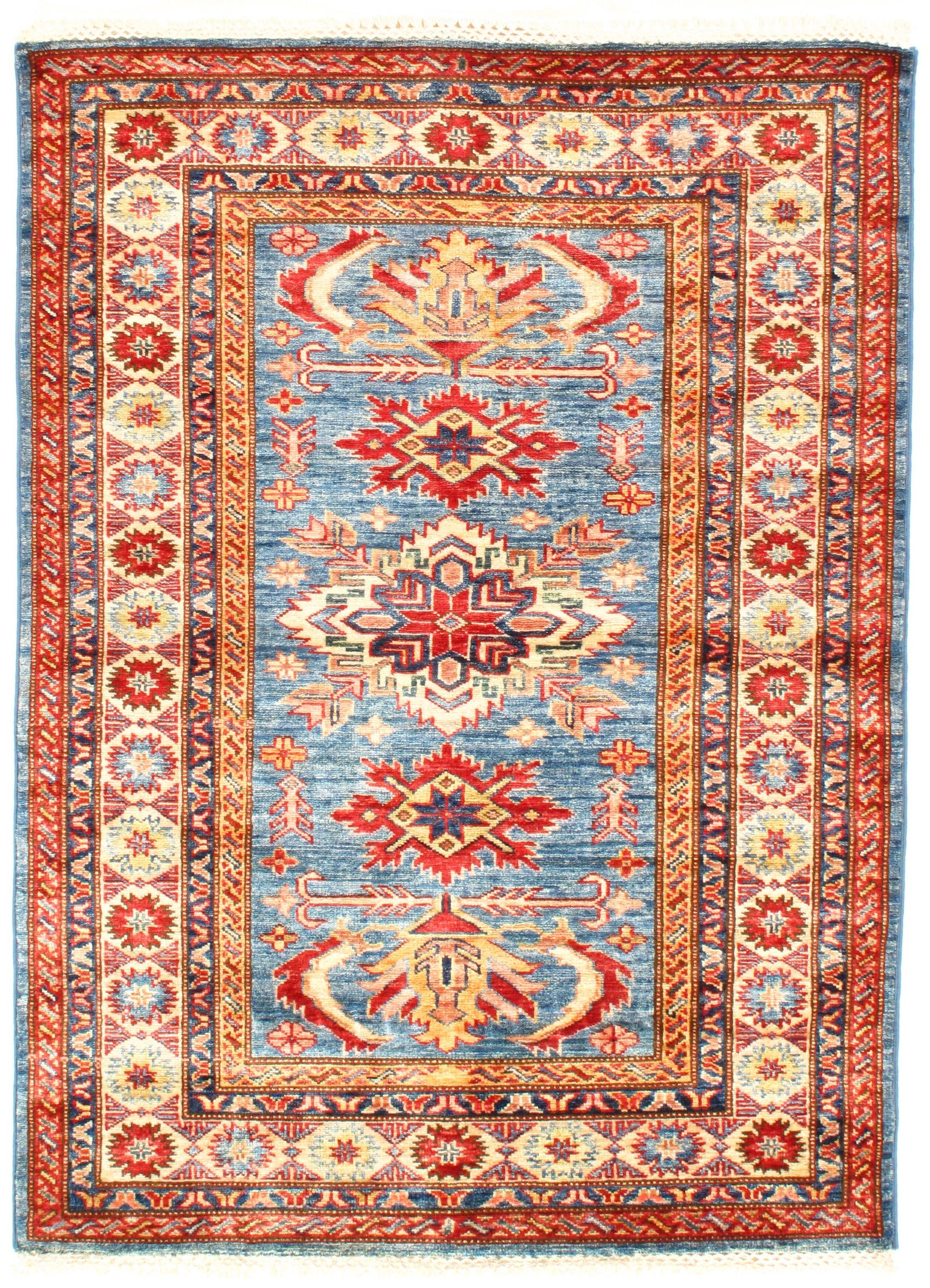 L blue Pak Super Kazak Lamb's Wool 3' X 5': L blue Pak Super Kazak Lamb's Wool 3' X 5' - New, Kazak, Hand-Knotted, Wool on Cotton, 300 -D09129- 862.This item is part of our fine auction collection which includes many fine home accessories inclu