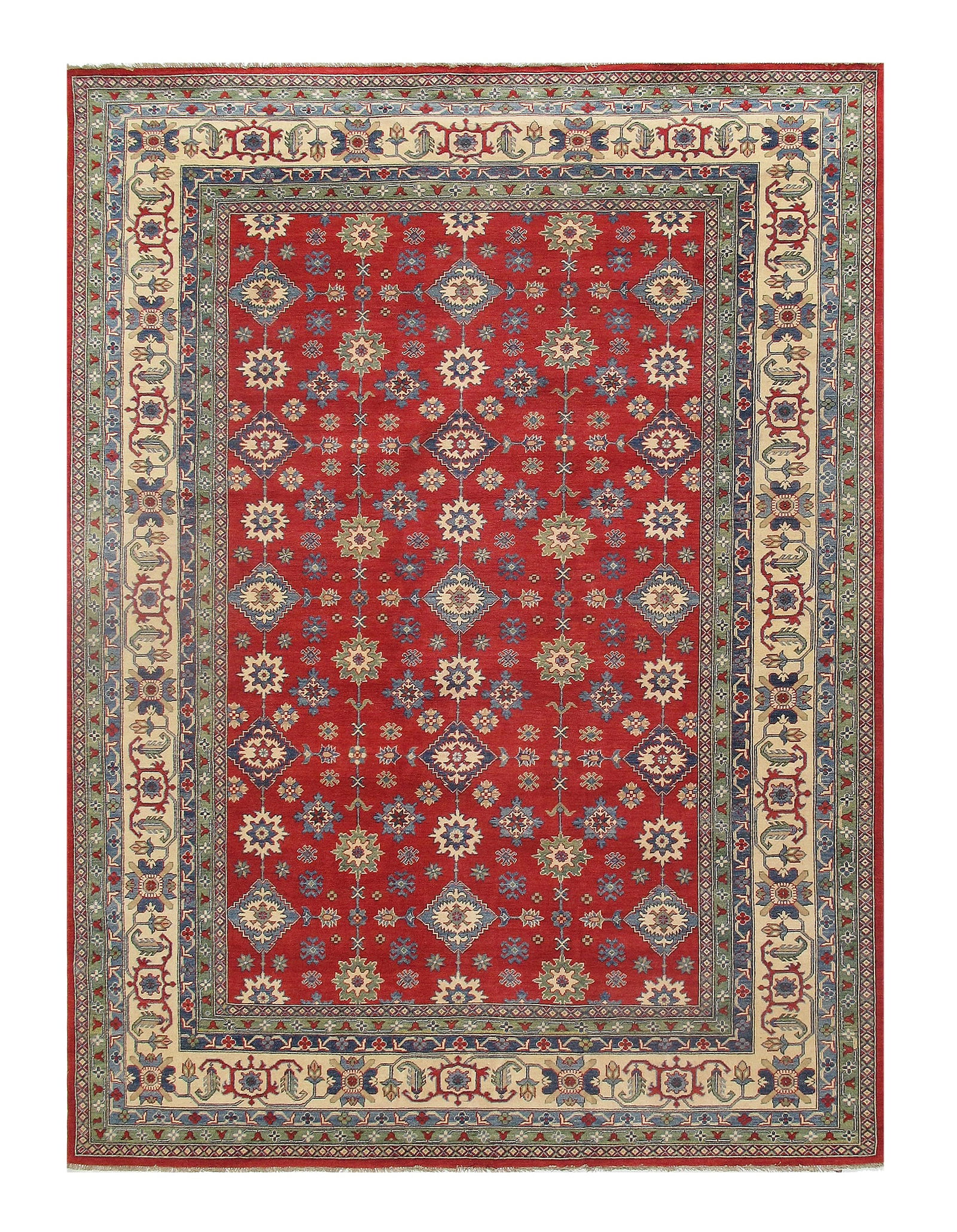 Red Fine Kazak 10' x 13': Red Fine Kazak 10' x 13' - New, Kazak, Hand-Knotted, Lamb's Wool, 300 -D09806- 862.This item is part of our fine auction collection which includes many fine home accessories including antique rugs, vi