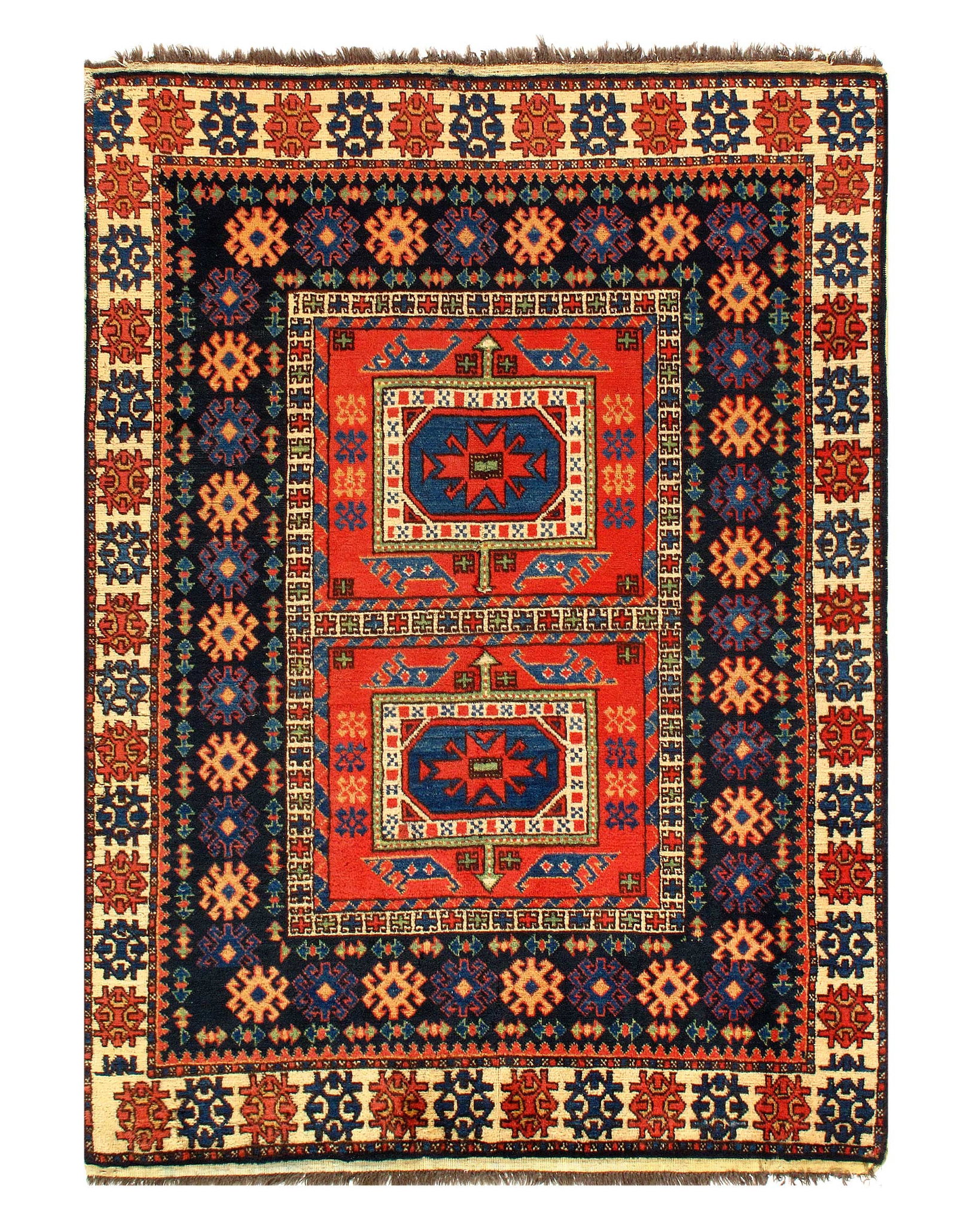 Rust Russain Kazak 4' 8'' X 6' 7'': Rust Russain Kazak 4' 8'' X 6' 7'' - circa 1920, Kazak, Hand-Knotted, Lamb's Wool, 300 -D06700- 862.This item is part of our fine auction collection which includes many fine home accessories including