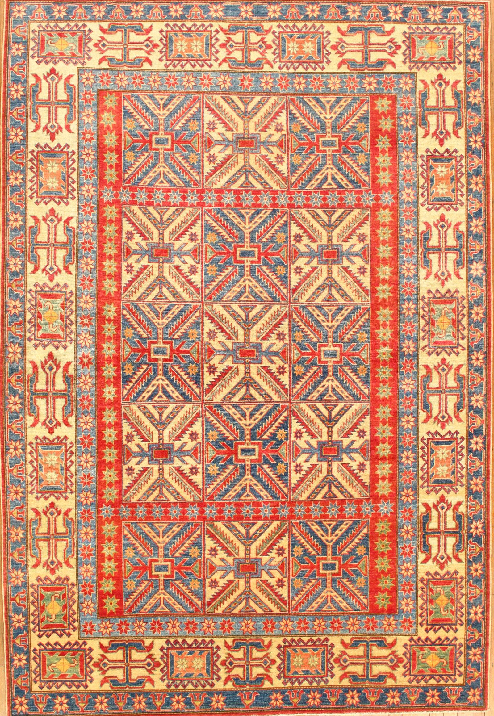 Ivory Fine Kazak 7'2'' X 10'7'': Ivory Fine Kazak 7'2'' X 10'7'' - New, Kazak, Hand-Knotted, Lamb's Wool, 300 -D04471- 862.This item is part of our fine auction collection which includes many fine home accessories including antique r