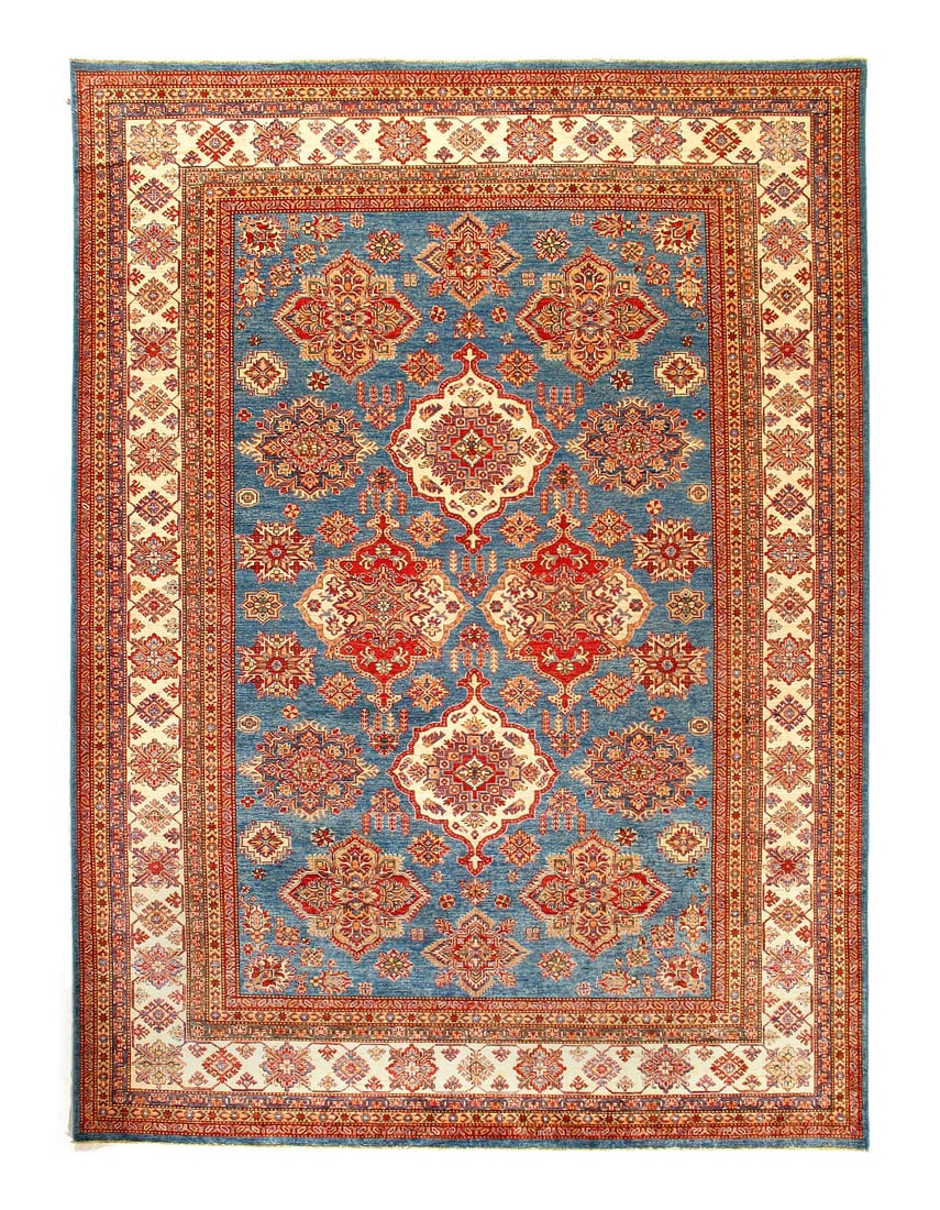 Blue Super fine Kazak rug 9' x 12'2": Blue Super fine Kazak rug 9' x 12'2" - New, Kazak, Hand-Knotted, Lamb's Wool, 300 -D14569- 862.This item is part of our fine auction collection which includes many fine home accessories including anti