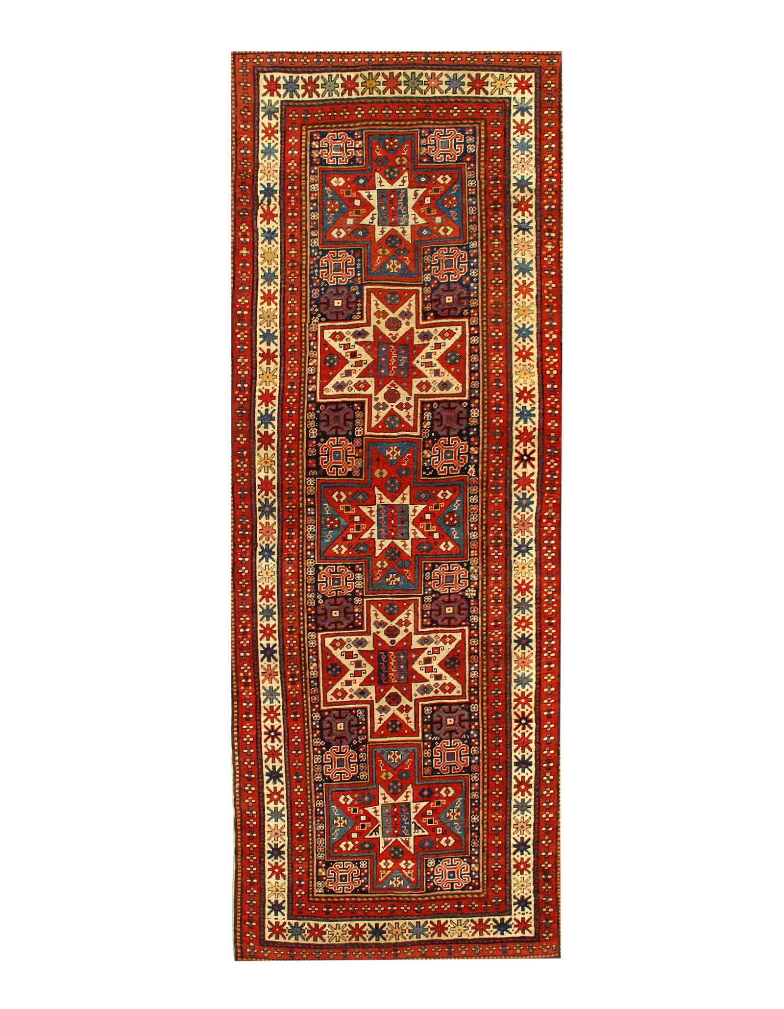 Navy Blue Antique Russian Kazak 3'5'' X 9'8'': Navy Blue Antique Russian Kazak 3'5'' X 9'8'' - Circa 1880, Kazak, Hand-Knotted, Lamb's Wool, 300 -D06697- 862.This item is part of our fine auction collection which includes many fine home accessorie