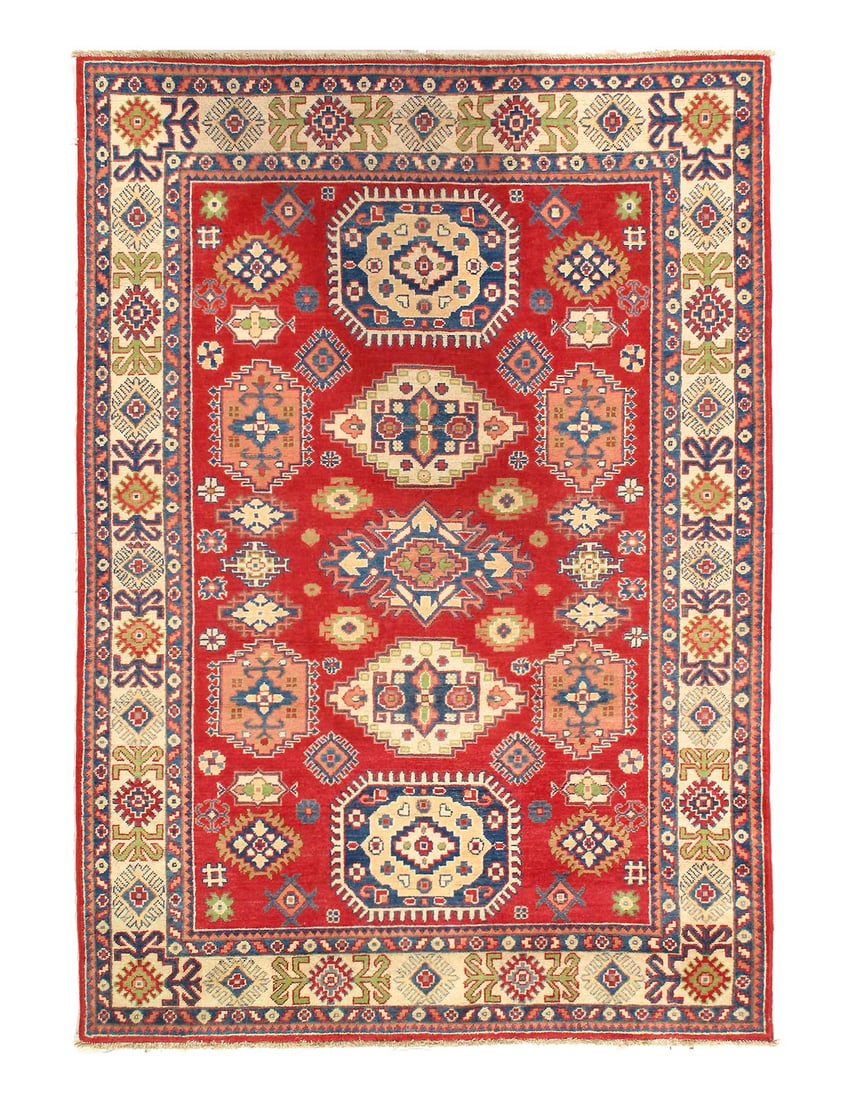 Fine Hand knotted Kazak Rug 5'5'' X 7'8'': Fine Hand knotted Kazak Rug 5'5'' X 7'8'' - New, Kazak, Hand-Knotted, Lamb's Wool, 300 -D14119- 862.This item is part of our fine auction collection which includes many fine home accessories including