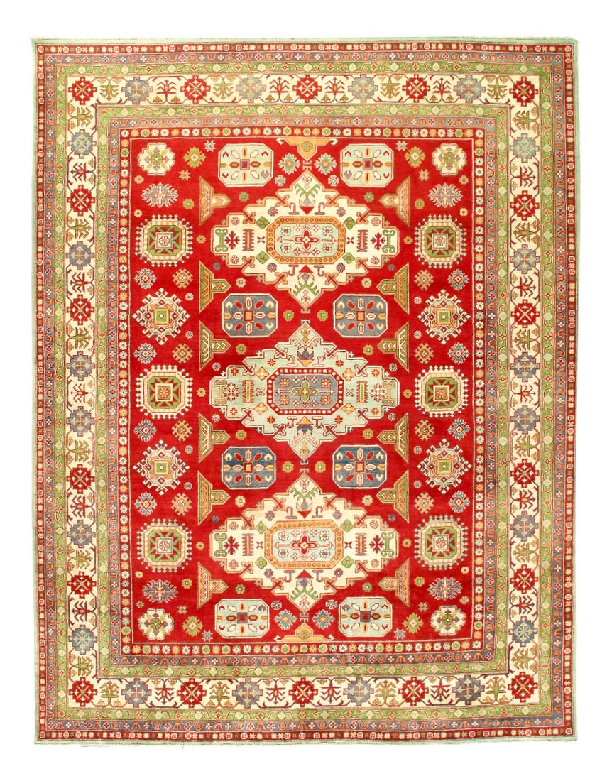Fine Hand knotted Kazak Rug 8'11'' X 11'7'': Fine Hand knotted Kazak Rug 8'11'' X 11'7'' - New, Kazak, Hand-Knotted, Lamb's Wool, 300 -D14133- 862.This item is part of our fine auction collection which includes many fine home accessories includi