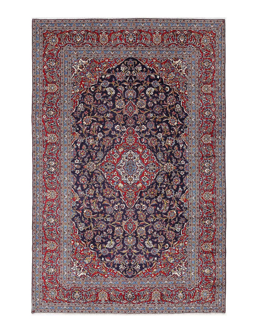 Navy blue Fine Hand knotted Persian Kashan 8'x 12'5": Navy blue Fine Hand knotted Persian Kashan 8'x 12'5" - NEW, Kashan, Hand-Knotted, Lamb's Wool, 300 -D13997- 862.This item is part of our fine auction collection which includes many fine home accessori