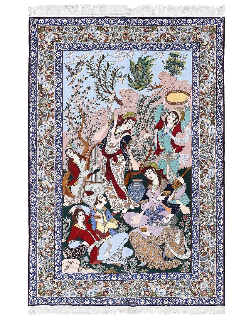 Fine Hand knotted Persian silk & wool Isfahan rug 4'11'' X 7'11'': Fine Hand knotted Persian silk & wool Isfahan rug 4'11'' X 7'11'' - New, Isfahan, Hand-Knotted, Wool & Silk, 300 -D13304- 862.This item is part of our fine auction collection which includes many fine 