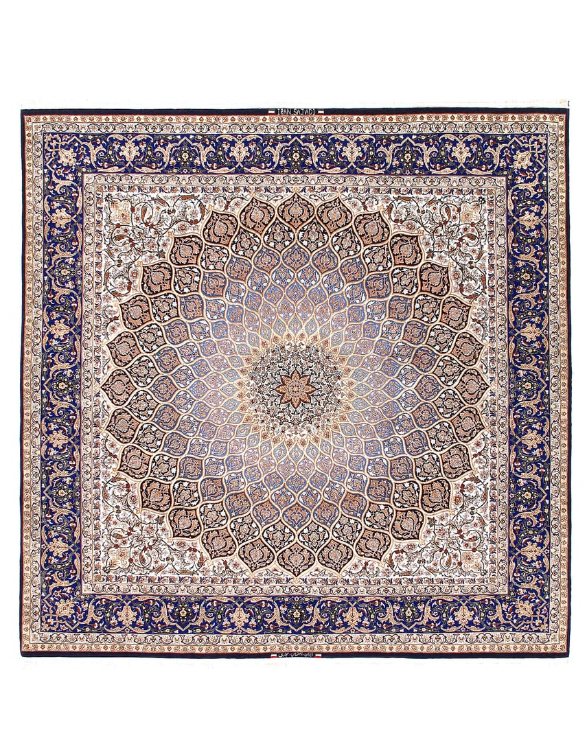 Super Fine Hand Knotted Persian silk & wool Isfahan Rug 8'4" X 8'4": Super Fine Hand Knotted Persian silk & wool Isfahan Rug 8'4" X 8'4" - New, Isfahan, Hand-Knotted, Wool & Silk, 300 -D12732- 862.This item is part of our fine auction collection which includes many fin