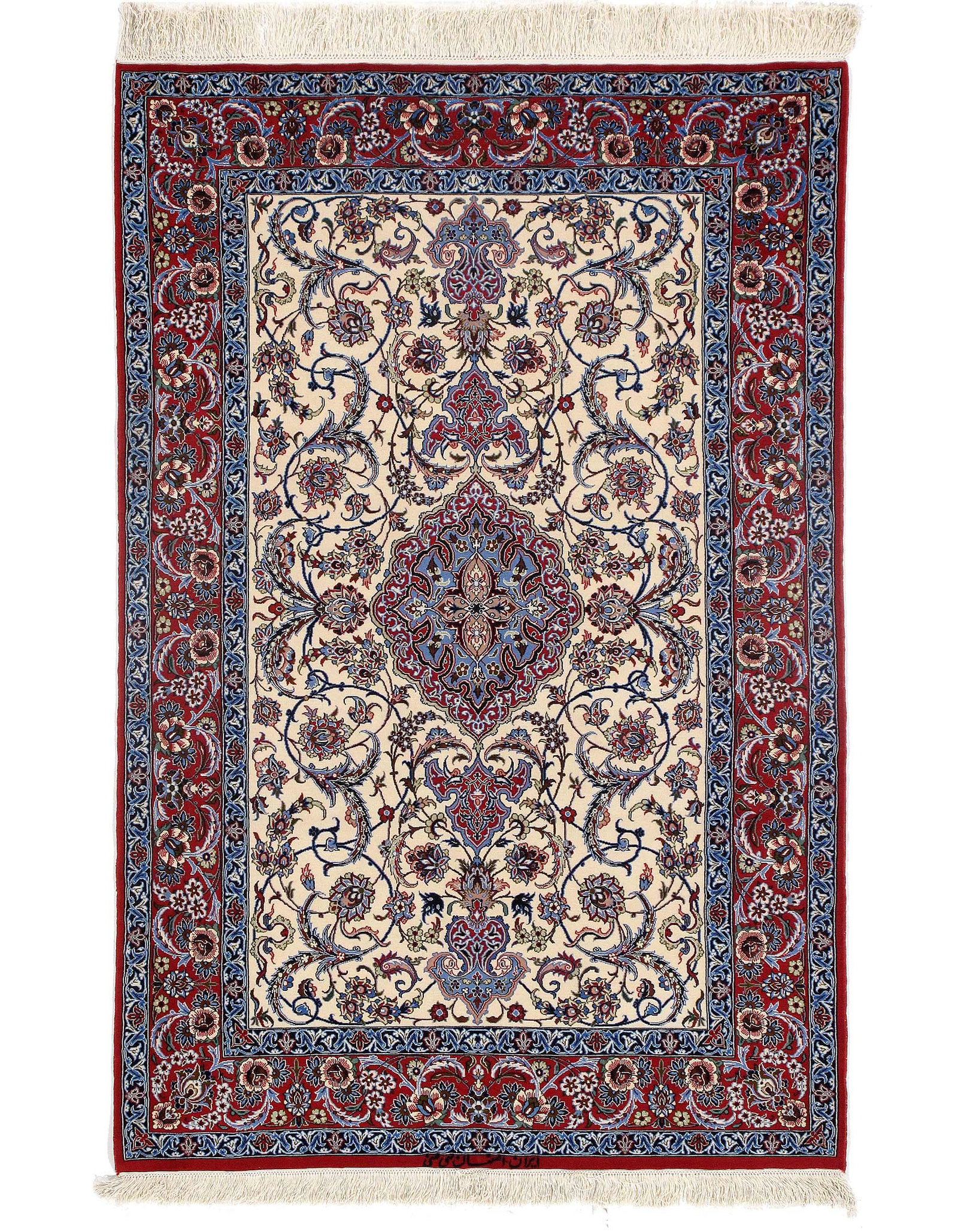 Fine Hand Knotted Persian silk & wool Isfahan 3'8'' X 5'8'': Fine Hand Knotted Persian silk & wool Isfahan 3'8'' X 5'8'' - New, Isfahan, Hand-Knotted, Wool & Silk, 300 -D09651- 862.This item is part of our fine auction collection which includes many fine home