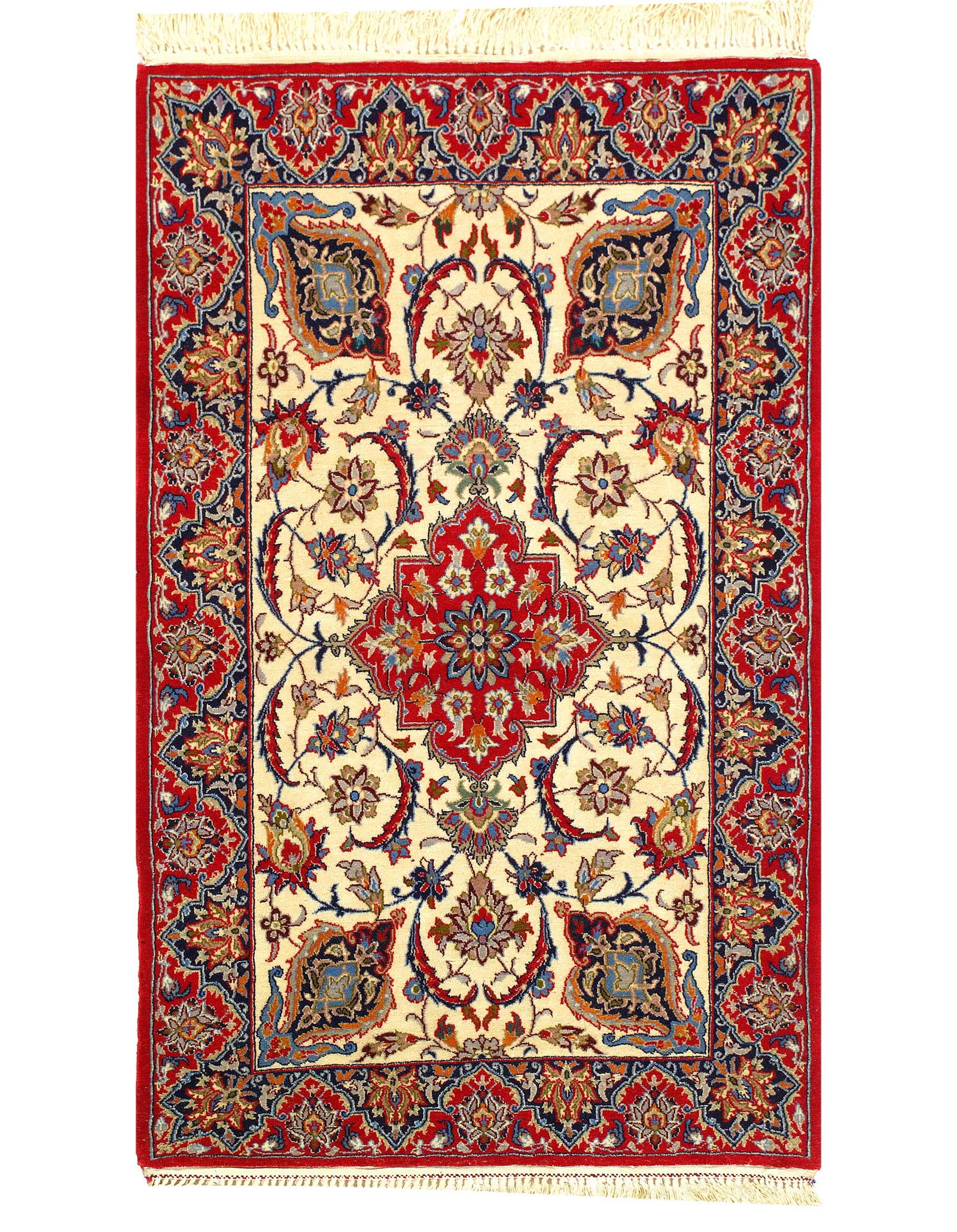Ivory Fine Hand Knotted Silk & wool Isfahan 2'2'' X 3'9'': Ivory Fine Hand Knotted Silk & wool Isfahan 2'2'' X 3'9'' - New, Isfahan, Hand-Knotted, Wool & Silk, 300 -D11386- 862.This item is part of our fine auction collection which includes many fine home acc