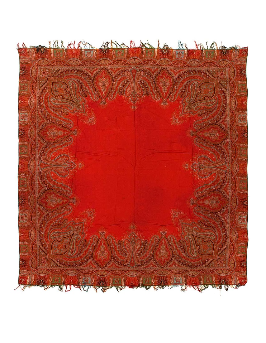 Antique Intricate Persian Isfahan Paisley Shawl 5'7"X 5'7": Antique Intricate Persian Isfahan Paisley Shawl 5'7"X 5'7" - circa 1900, Isfahan, Hand-Woven, Lamb's Wool, 300 -D14316- 862.This item is part of our fine auction collection which includes many fine ho