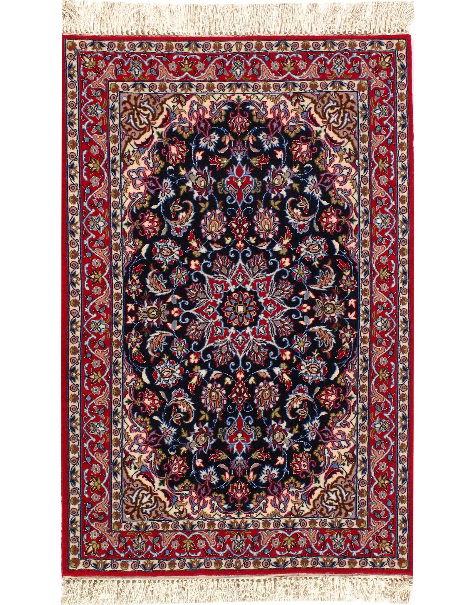 Navy Blue Fine Hand Knotted Persian Silk & wool Isfahan 2'4'' X 3'7'': Navy Blue Fine Hand Knotted Persian Silk & wool Isfahan 2'4'' X 3'7'' - New, Isfahan, Hand-Knotted, Wool & Silk, 300 -D03084- 862.This item is part of our fine auction collection which includes many f