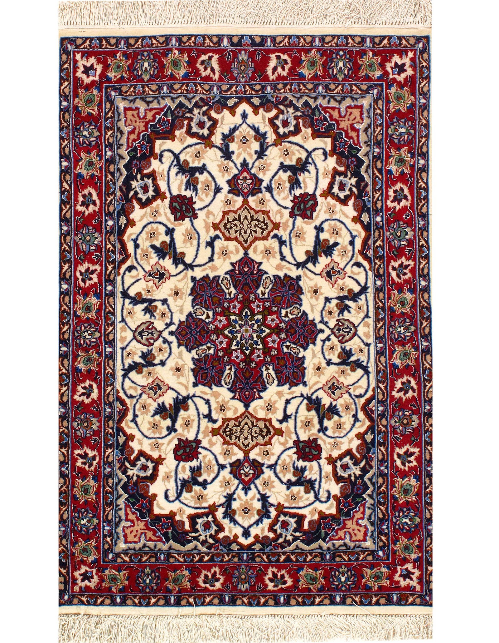 Ivory Fine Hand Knotted Persian silk & wool Isfahan 2'3'' X 3'5': Ivory Fine Hand Knotted Persian silk & wool Isfahan 2'3'' X 3'5' - New, Isfahan, Hand-Knotted, Wool & Silk, 300 -D03645- 862.This item is part of our fine auction collection which includes many fine h