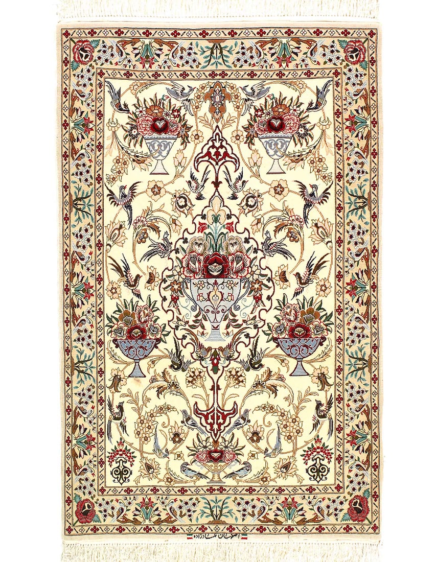 Fine Hand knotted Silk & wool Isfahan 2'11'' X 4'7'': Fine Hand knotted Silk & wool Isfahan 2'11'' X 4'7'' - New, Isfahan, Hand-Knotted, Wool & Silk, 300 -D14493- 862.This item is part of our fine auction collection which includes many fine home accessor
