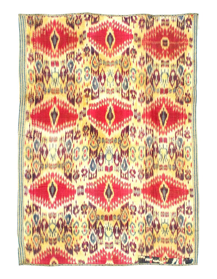 19th Century Silk Antique Ikat Uzbek Suzani 4'2"X 6' (1 of 4)