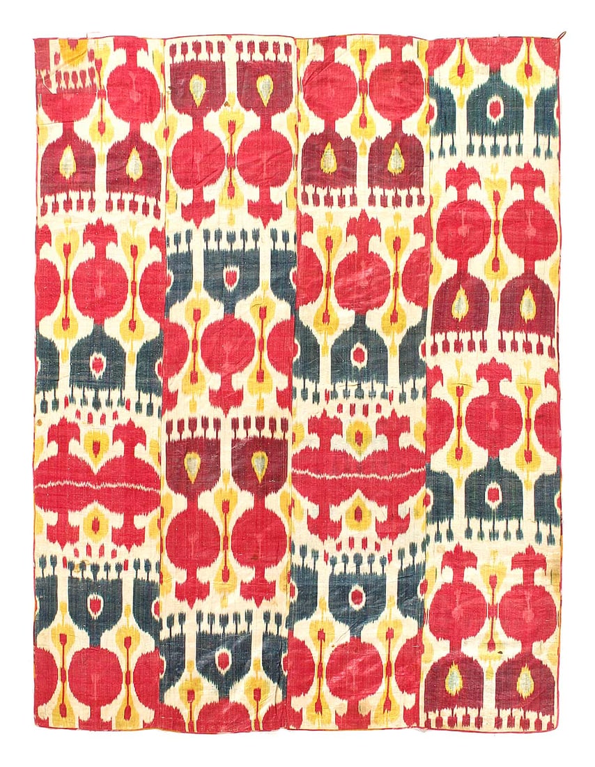 Artistic Antique Silk Uzbek Ikat 19th Century Embroidery 5'2"x 7': Artistic Antique Silk Uzbek Ikat 19th Century Embroidery 5'2"x 7' - Circa 1900, Ikat, Hand-Woven, Pure Silk, 300 -D14317- 862.This item is part of our fine auction collection which includes many fine 