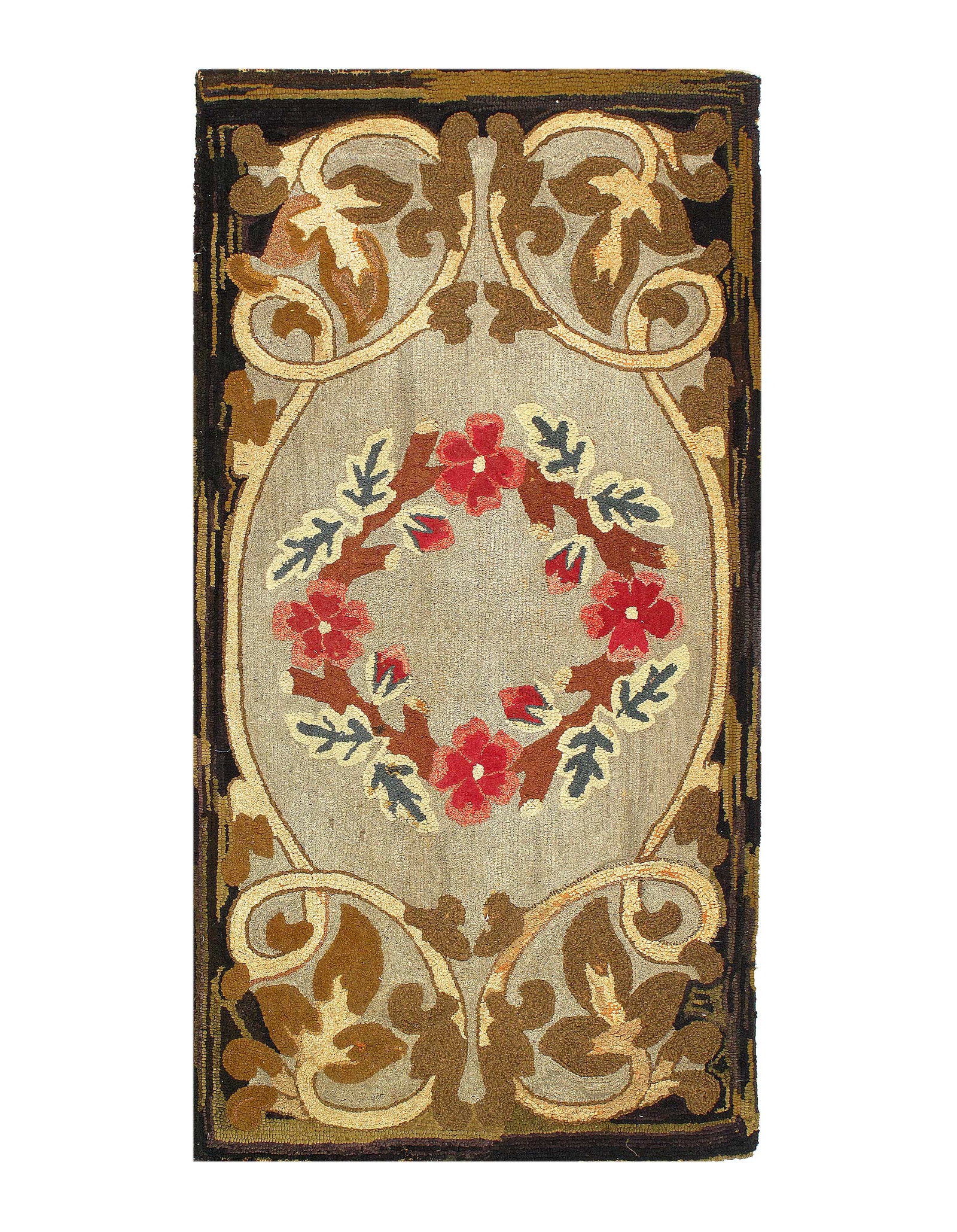 ANTIQUE AMERICAN HOOKED RUG 2'7'' X 4'11'': ANTIQUE AMERICAN HOOKED RUG 2'7'' X 4'11'' - Circa 1920, Hooked Rug, Hand-Knotted, Lamb's Wool, 300 -D11308- 862.This item is part of our fine auction collection which includes many fine home accessor