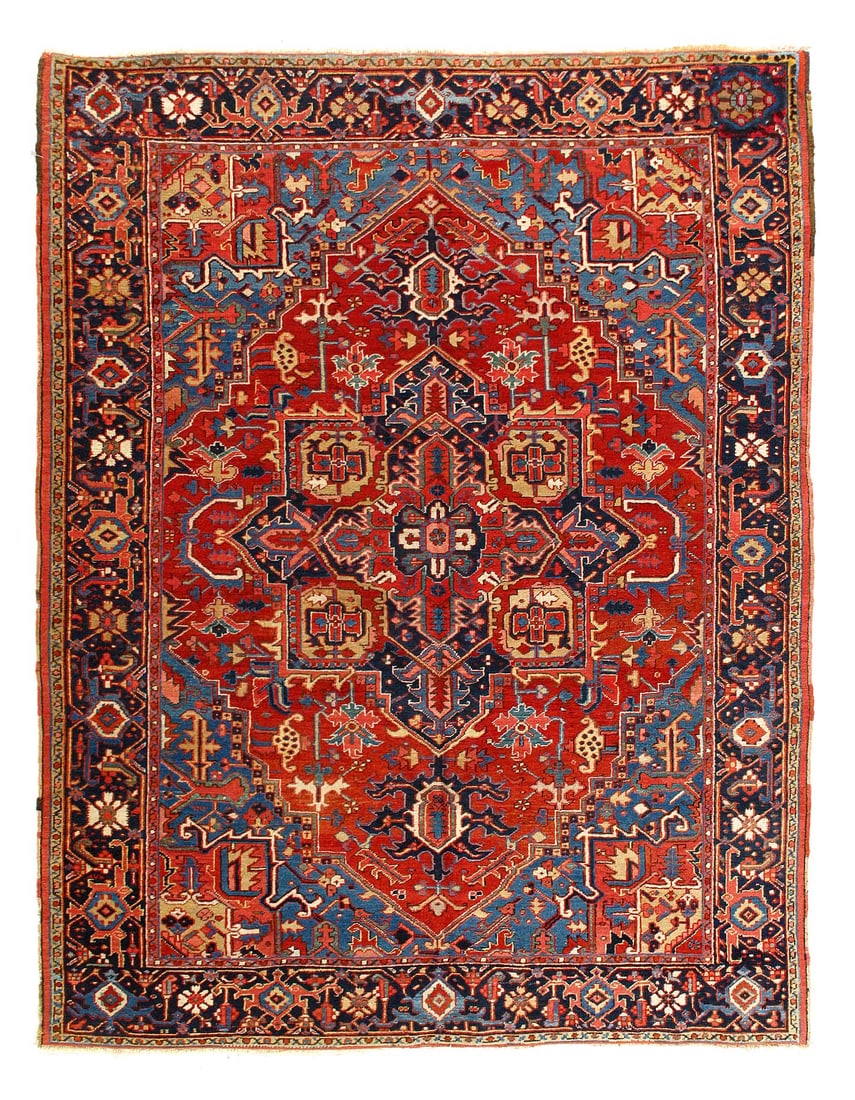 Rust Antique Persian Heriz Serapi Rug 7'1"X 9.2": Rust Antique Persian Heriz Serapi Rug 7'1"X 9.2" - CIRCA 1920, Heriz, Hand-Knotted, Lamb's Wool, 300 -D15037- 862.This item is part of our fine auction collection which includes many fine home accesso
