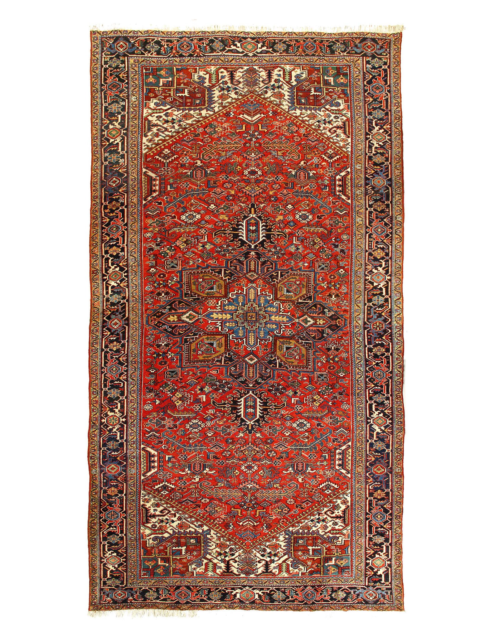 Antique Geometric Medallion Persian Heriz Rug 9'7'' X 17'7'': Antique Geometric Medallion Persian Heriz Rug 9'7'' X 17'7'' - Circa date: 1920, Heriz, Hand-Knotted, Lamb's Wool, 300 -D14671- 862.This item is part of our fine auction collection which includes many