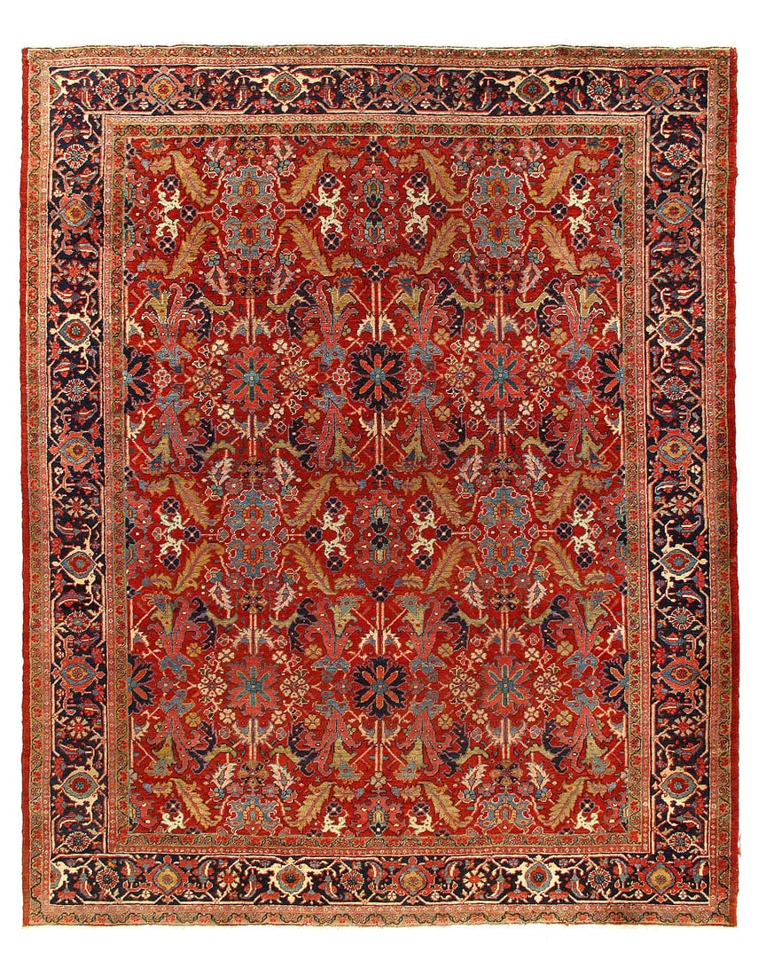 Rust Antique Persian Heriz Serapi Rug 9'5"X 11'9": Rust Antique Persian Heriz Serapi Rug 9'5"X 11'9" - circa 1920, Heriz, Hand-Knotted, Lamb's Wool, 300 -D14599- 862.This item is part of our fine auction collection which includes many fine home access