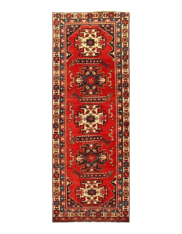 Rust Persian Hand Knotted Antique Heriz Runner 3'11"X 11'1": Rust Persian Hand Knotted Antique Heriz Runner 3'11"X 11'1" - circa 1920, Heriz, Hand-Knotted, Lamb's Wool, 300 -D10807- 862.This item is part of our fine auction collection which includes many fine h