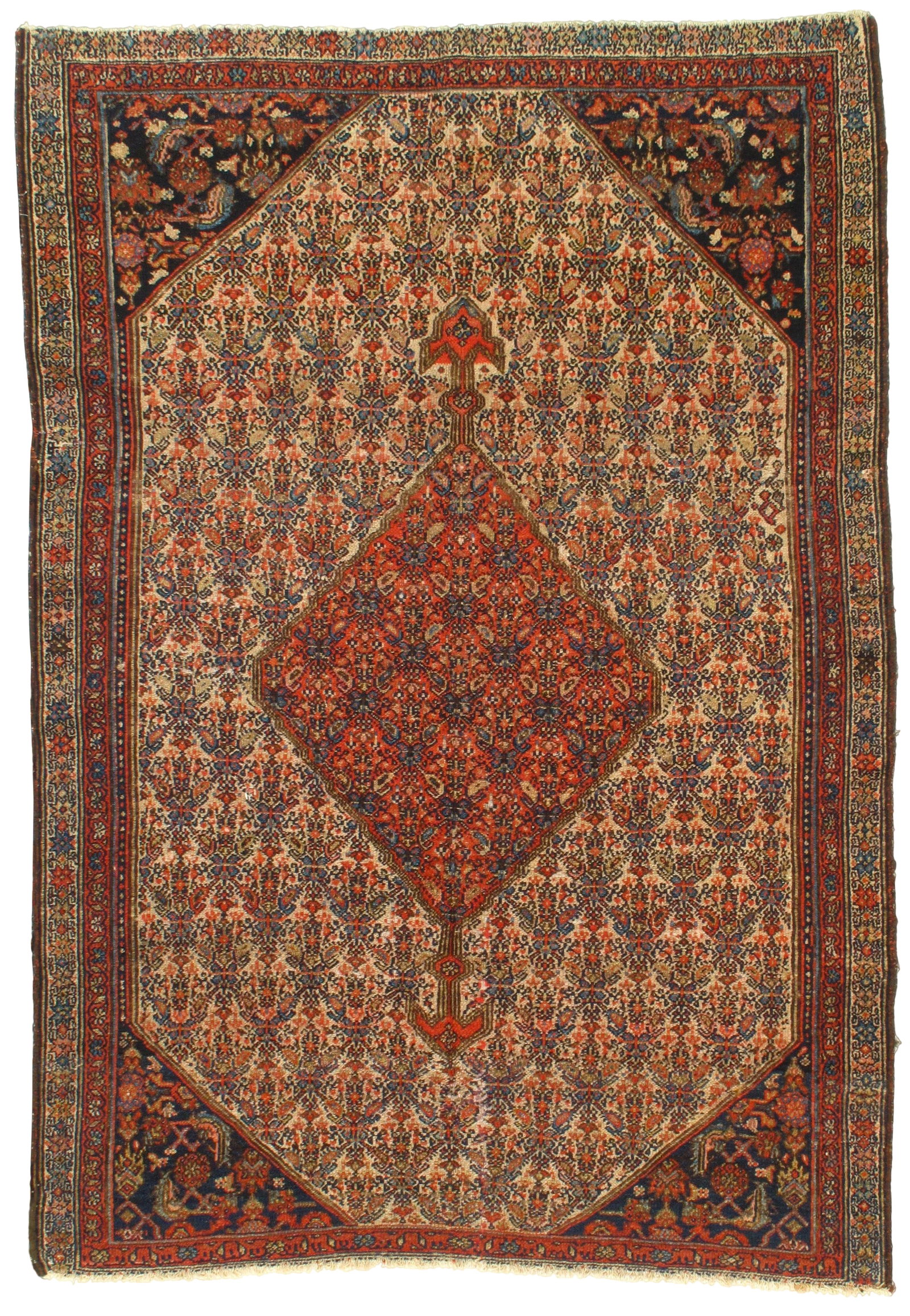 Ivory Persian Antique Hamdan 4'6'' X 5'11'': Ivory Persian Antique Hamdan 4'6'' X 5'11'' - VINTAGE, Hamadan, Hand-Knotted, Lamb's Wool, 300 -54833- 862.This item is part of our fine auction collection which includes many fine home accessories in