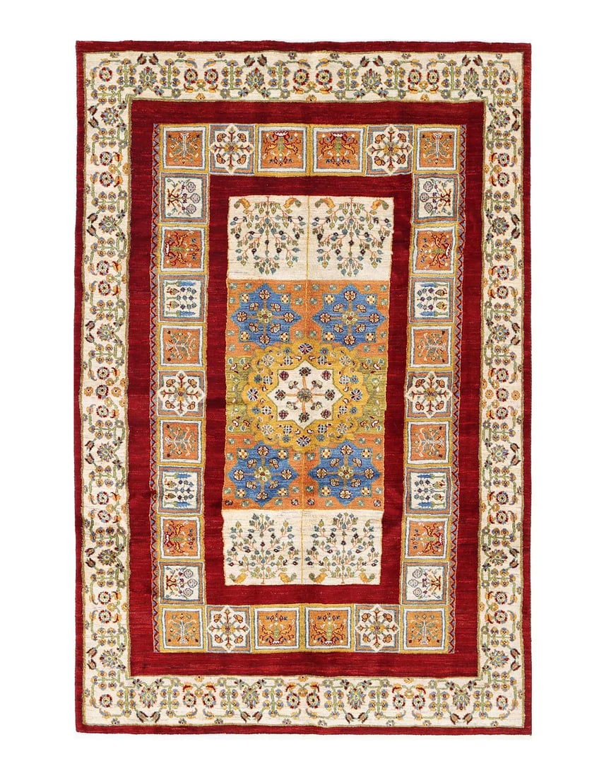 Red color persian Hand knotted Gabbeh rug 5'6'' X 8'7'': Red color persian Hand knotted Gabbeh rug 5'6'' X 8'7'' - New, Gabbeh, Hand-Knotted, Lamb's Wool, 300 -D13332- 862.This item is part of our fine auction collection which includes many fine home access