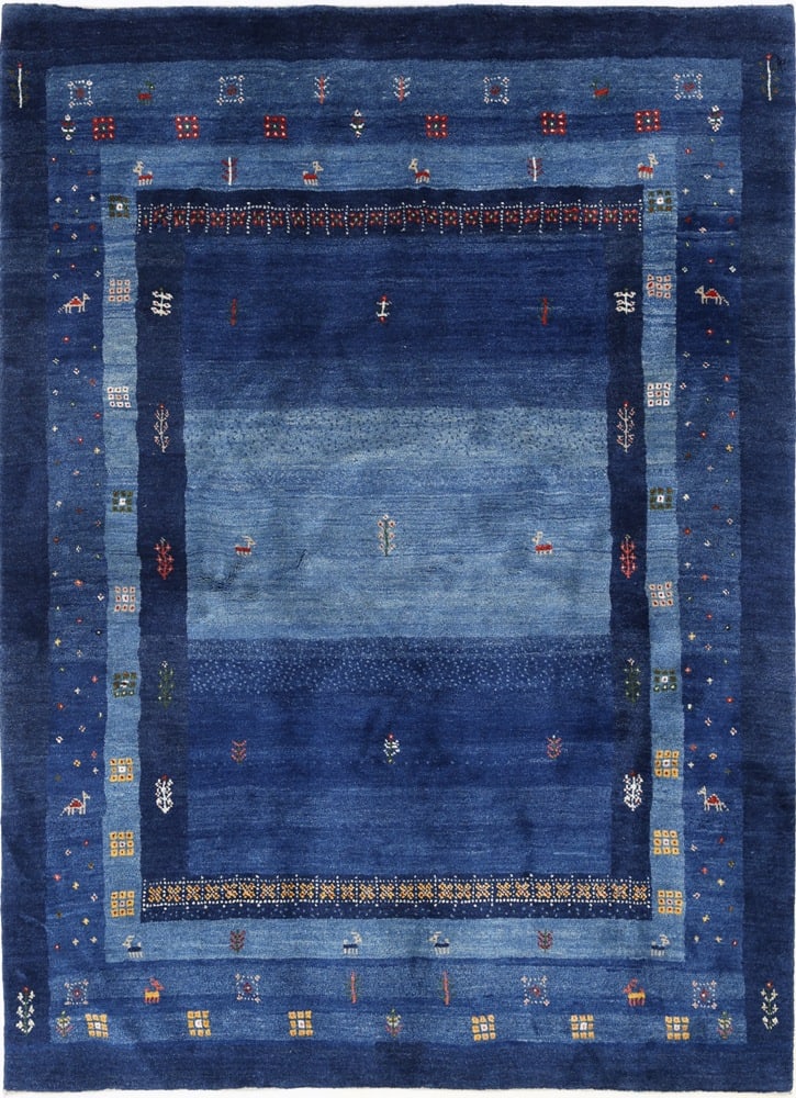 Navy Blue Fine Hand knotted Persian Gabbeh 5'2'' X 7': Navy Blue Fine Hand knotted Persian Gabbeh 5'2'' X 7' - New, Gabbeh, Hand-Knotted, Lamb's Wool, 300 -D14310- 862.This item is part of our fine auction collection which includes many fine home accessor