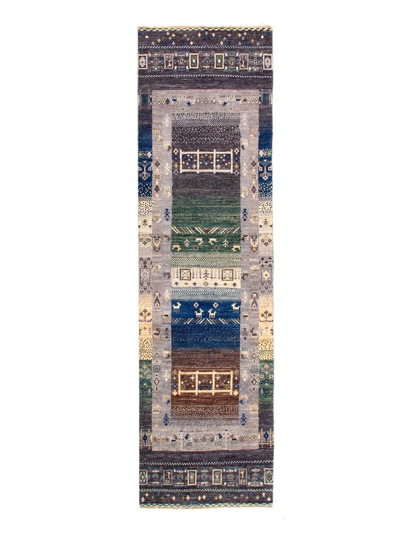 Light Blue Fine Hand knotted Gabbeh Runner 2'7"X 9'5": Light Blue Fine Hand knotted Gabbeh Runner 2'7"X 9'5" - NEW, Gabbeh, Hand-Knotted, Lamb's Wool, 300 -D14105- 862.This item is part of our fine auction collection which includes many fine home accessor