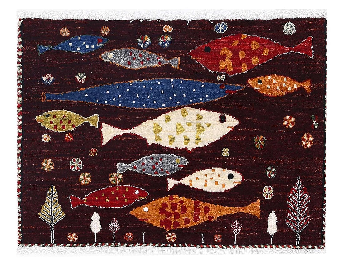 Fine hand Knotted Persian Gabbeh Fish design 2'1"x3': Fine hand Knotted Persian Gabbeh Fish design 2'1"x3' - New, Gabbeh, Hand-Knotted, Lamb's Wool, 300 -D13787- 862.This item is part of our fine auction collection which includes many fine home accessori