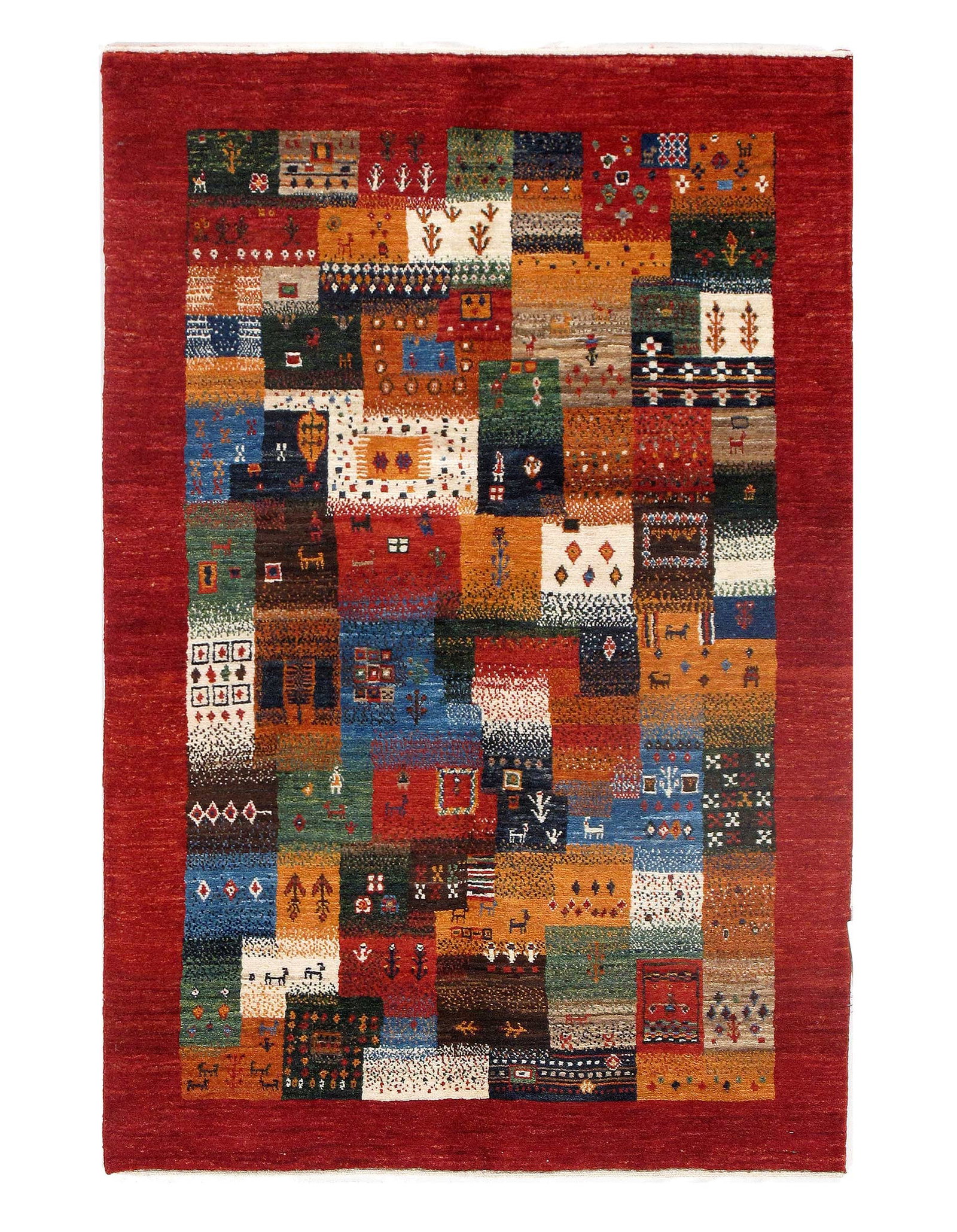 Multi color Genuine Persian Gabbeh 3'5" X 5'2": Multi color Genuine Persian Gabbeh 3'5" X 5'2" - New, Gabbeh, Hand-Knotted, Lamb's Wool, 300 -D09198- 862.This item is part of our fine auction collection which includes many fine home accessories inc