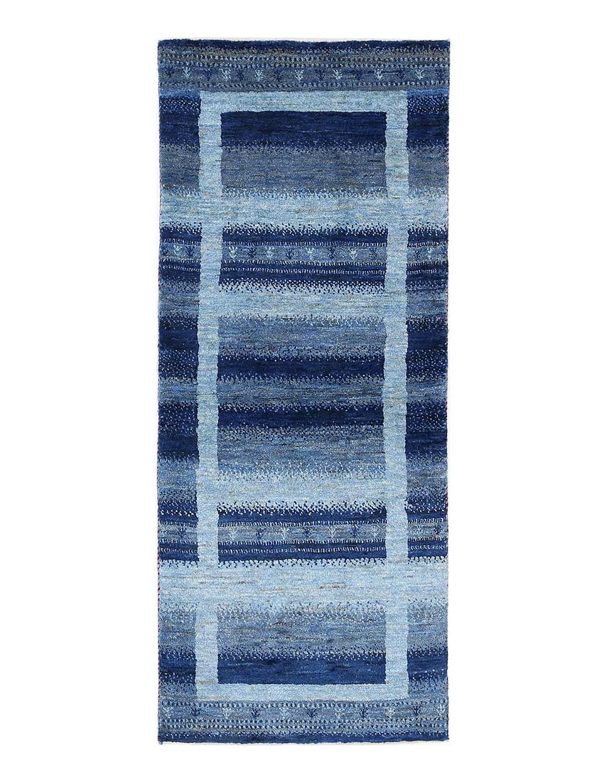 Blue color Fine Hand knotted Persian Gabbeh Runner 1'11'' X 5'1'': Blue color Fine Hand knotted Persian Gabbeh Runner 1'11'' X 5'1'' - New, Gabbeh, Hand-Knotted, Lamb's Wool, 300 -D13895- 862.This item is part of our fine auction collection which includes many fine h