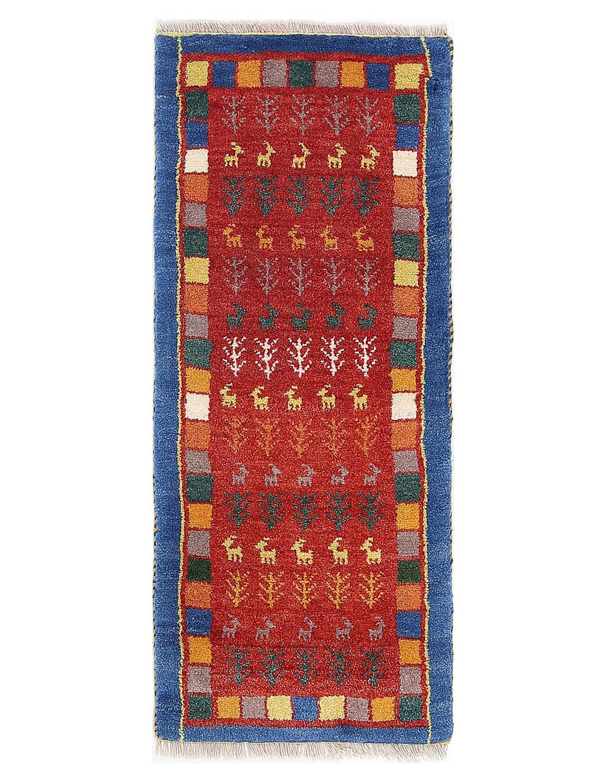 Red color Fine Hand knotted Persian Gabbeh runner 1'5'' X 3'9'': Red color Fine Hand knotted Persian Gabbeh runner 1'5'' X 3'9'' - New, Gabbeh, Hand-Knotted, Lamb's Wool, 300 -D13913- 862.This item is part of our fine auction collection which includes many fine hom