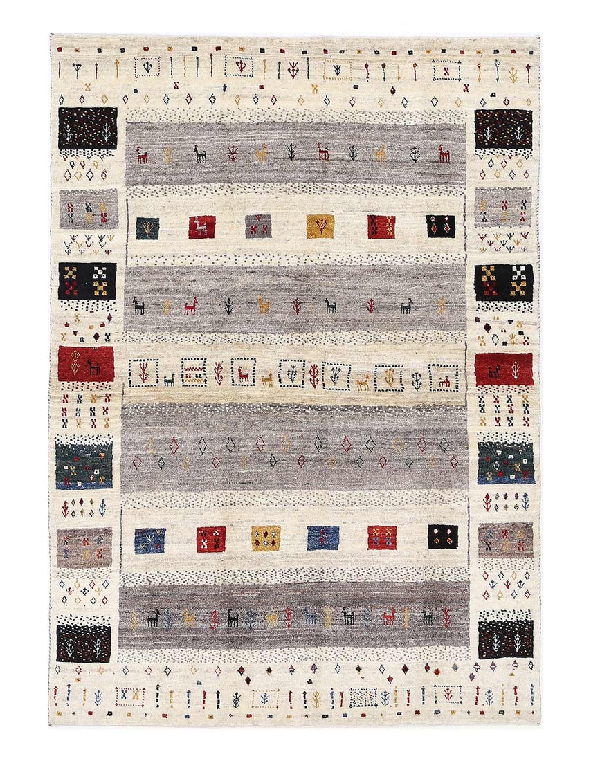 Fine Hand knotted Persian Gabbeh 4'2'' X 6': Fine Hand knotted Persian Gabbeh 4'2'' X 6' - New, Gabbeh, Hand-Knotted, Lamb's Wool, 300 -D13903- 862.This item is part of our fine auction collection which includes many fine home accessories includ