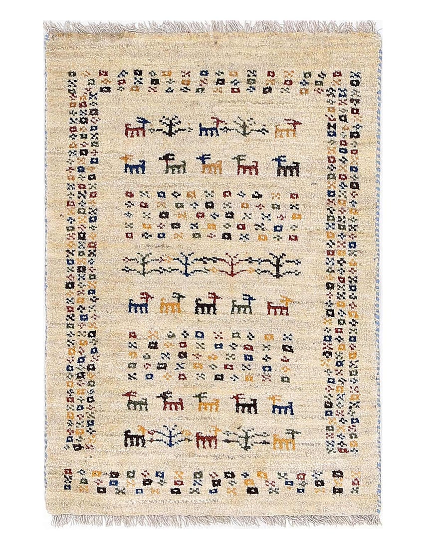 Beige color Fine hand Knotted Persian gabbeh 1'11'' X 2'11'': Beige color Fine hand Knotted Persian gabbeh 1'11'' X 2'11'' - New, Gabbeh, Hand-Knotted, Lamb's Wool, 300 -D13854- 862.This item is part of our fine auction collection which includes many fine home a