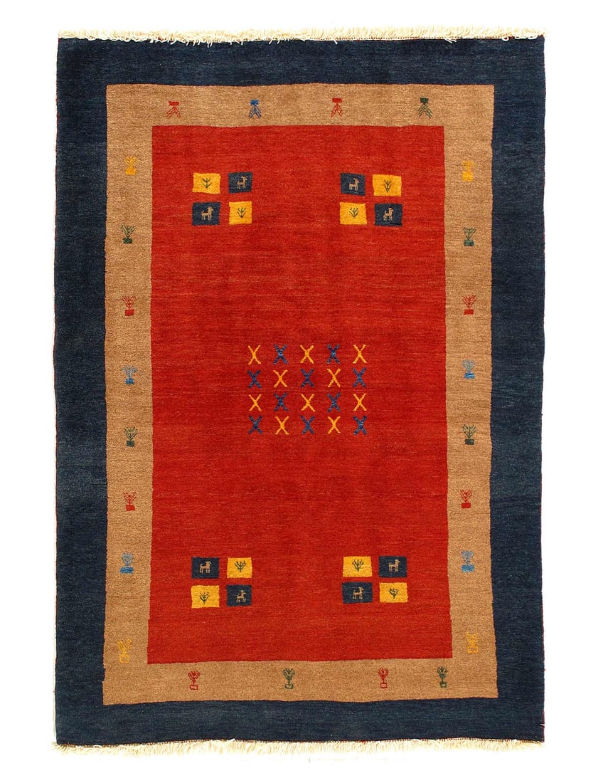 Fine Hand Knotted Persian Gabbeh 3'11'' X 5'4'': Fine Hand Knotted Persian Gabbeh 3'11'' X 5'4'' - New, Gabbeh, Hand-Knotted, Lamb's Wool, 300 -D08595- 862.This item is part of our fine auction collection which includes many fine home accessories in