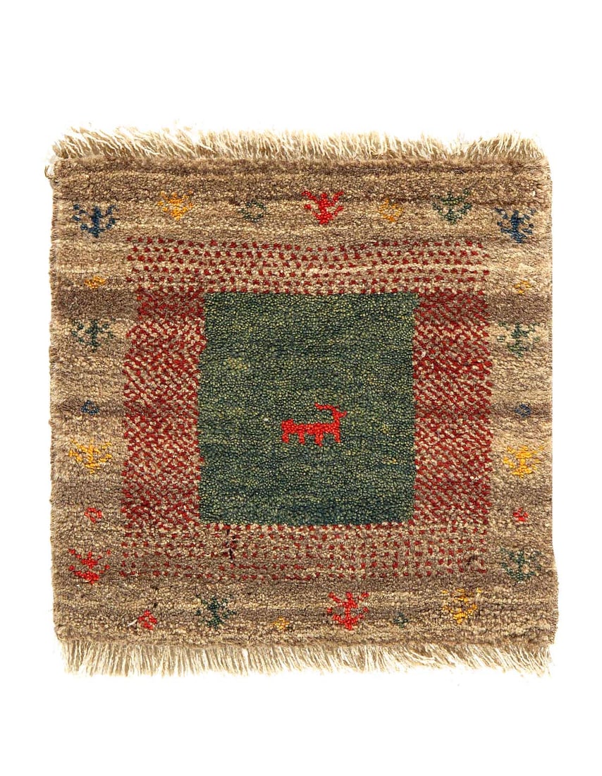 Rust and Beige Persian Gabbeh Lori Baft Scatter Rug 1'4"X 1'4": Rust and Beige Persian Gabbeh Lori Baft Scatter Rug 1'4"X 1'4" - NEW, Gabbeh, Hand-Knotted, Lamb's Wool, 300 -D09737- 862.This item is part of our fine auction collection which includes many fine home