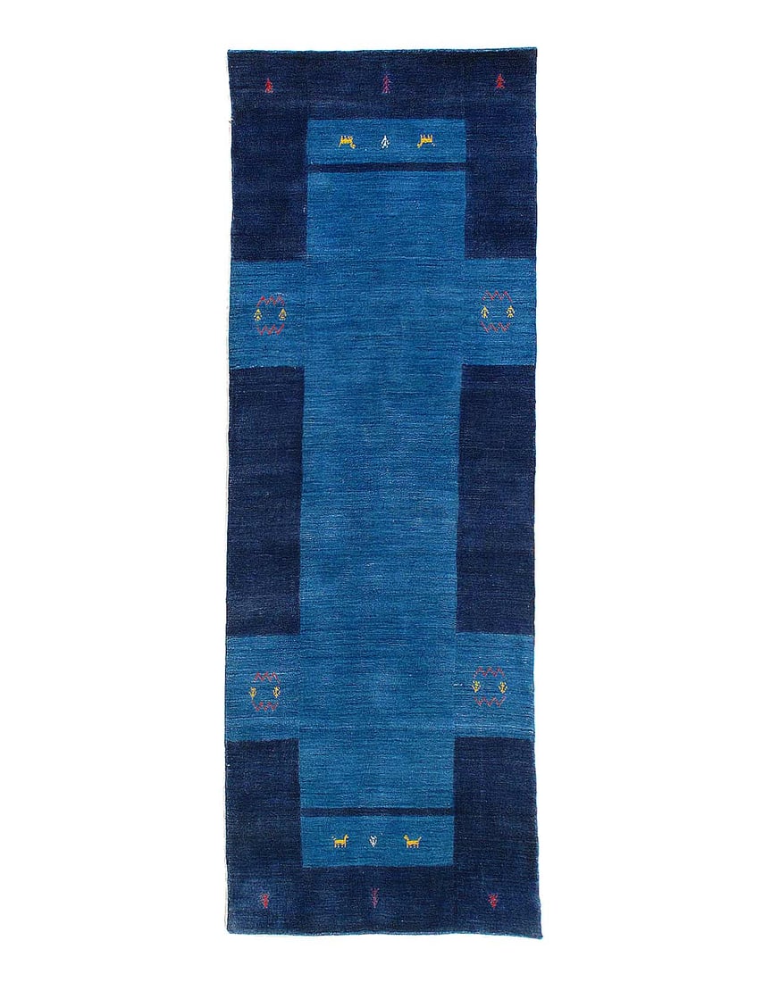 Navy blue Hand knotted Gabbeh Runner 2'6"x 8': Navy blue Hand knotted Gabbeh Runner 2'6"x 8' - NEW, Gabbeh, Hand-Knotted, Lamb's Wool, 300 -D14985- 862.This item is part of our fine auction collection which includes many fine home accessories incl