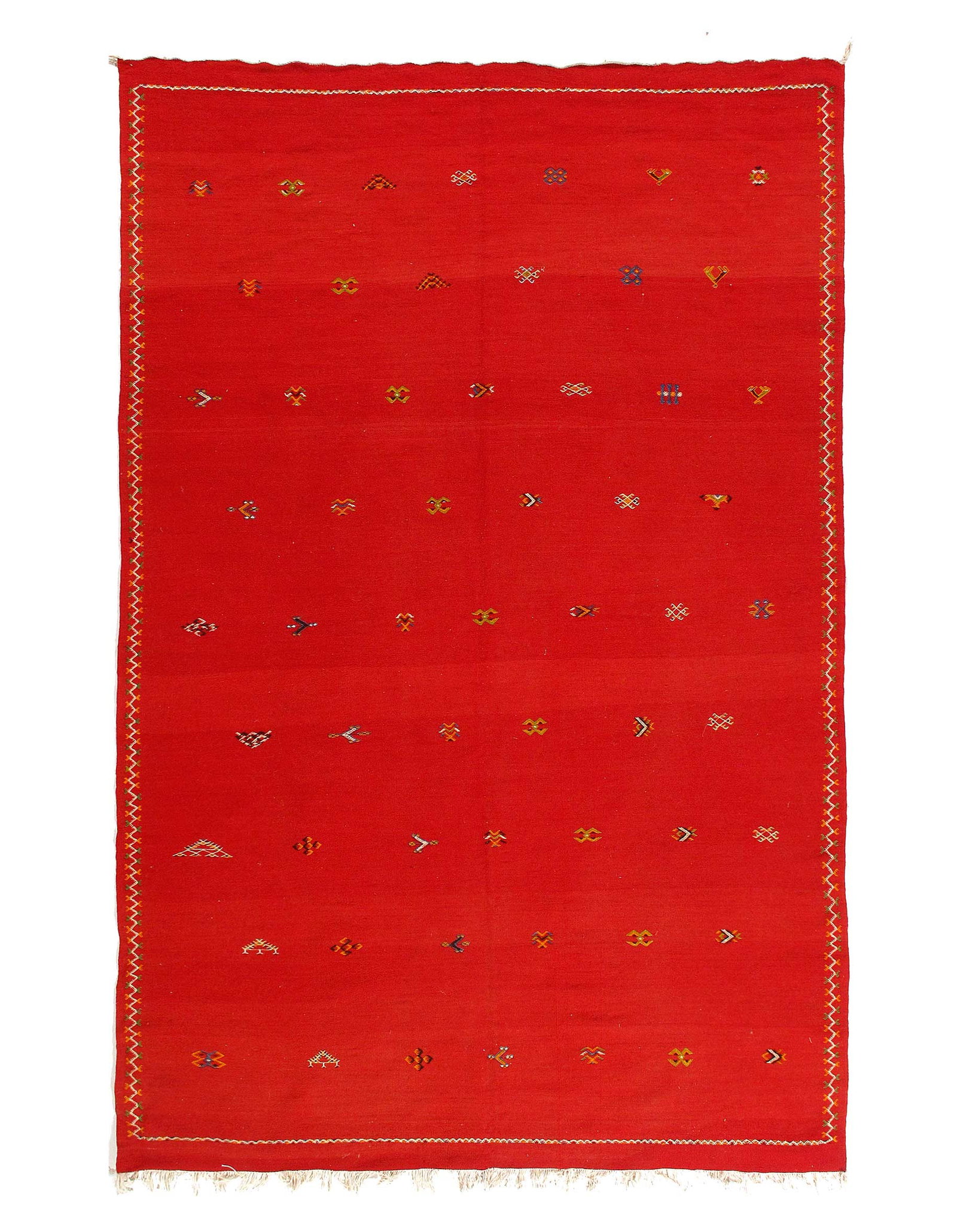 Fine Hand Knotted Vintage silk & wool Flat Weave Moroccon 6'2'' X 10'2'': Fine Hand Knotted Vintage silk & wool Flat Weave Moroccon 6'2'' X 10'2'' - Circa 1970, Flat Weave, Hand-Knotted, Flat Weave, 300 -D11853- 862.This item is part of our fine auction collection which inc