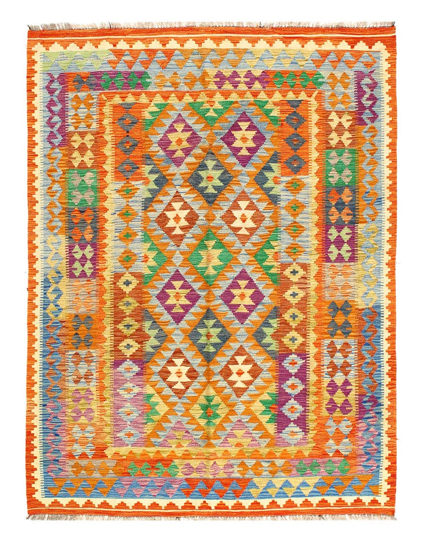 Kilim Handspun flat weave Wool Rug 5'1'' X 6'7'': Kilim Handspun flat weave Wool Rug 5'1'' X 6'7'' - New, Flat Weave, Hand-Knotted, Flat Weave, 300 -D09877- 862.This item is part of our fine auction collection which includes many fine home accessorie