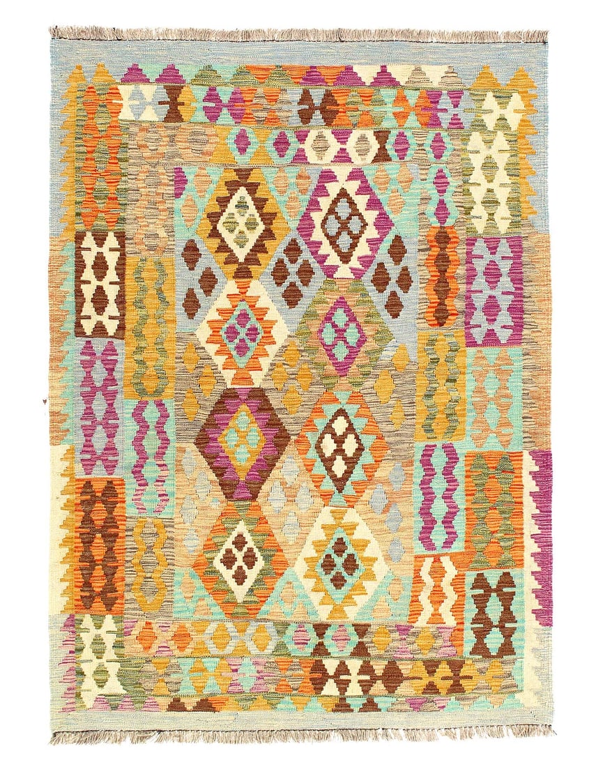 Kilim Handspun flat weave Wool Rug 4'3'' X 6': Kilim Handspun flat weave Wool Rug 4'3'' X 6' - New, Flat Weave, Hand-Knotted, Flat Weave, 300 -D09905- 862.This item is part of our fine auction collection which includes many fine home accessories i