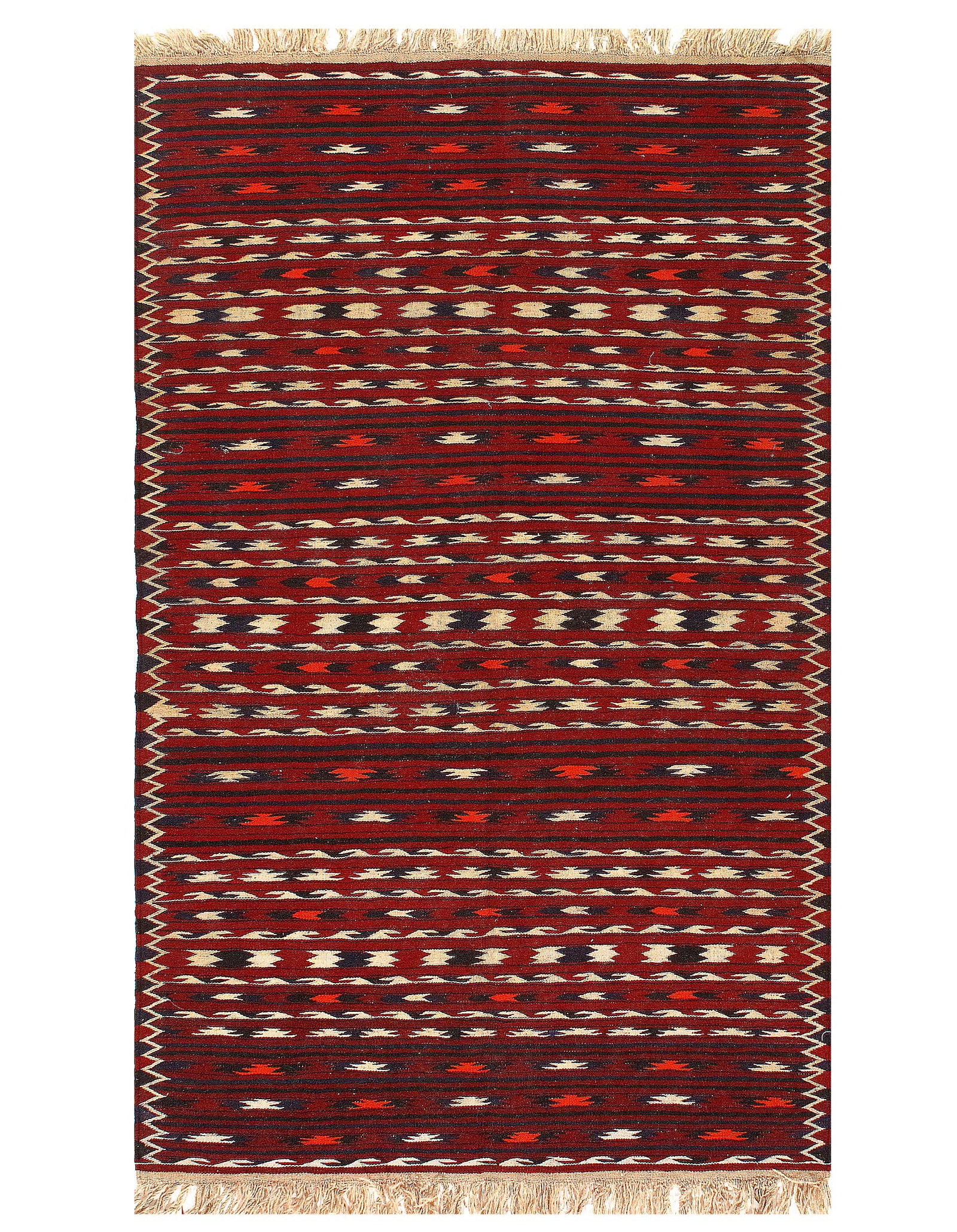 Red Fine Knotted Bakhtiari Rug 3'8'' X 6'3'': Red Fine Knotted Bakhtiari Rug 3'8'' X 6'3'' - Circa 1960, Flat Weave, Hand-Knotted, Flat Weave, 300 -53891- 862.This item is part of our fine auction collection which includes many fine home accessor