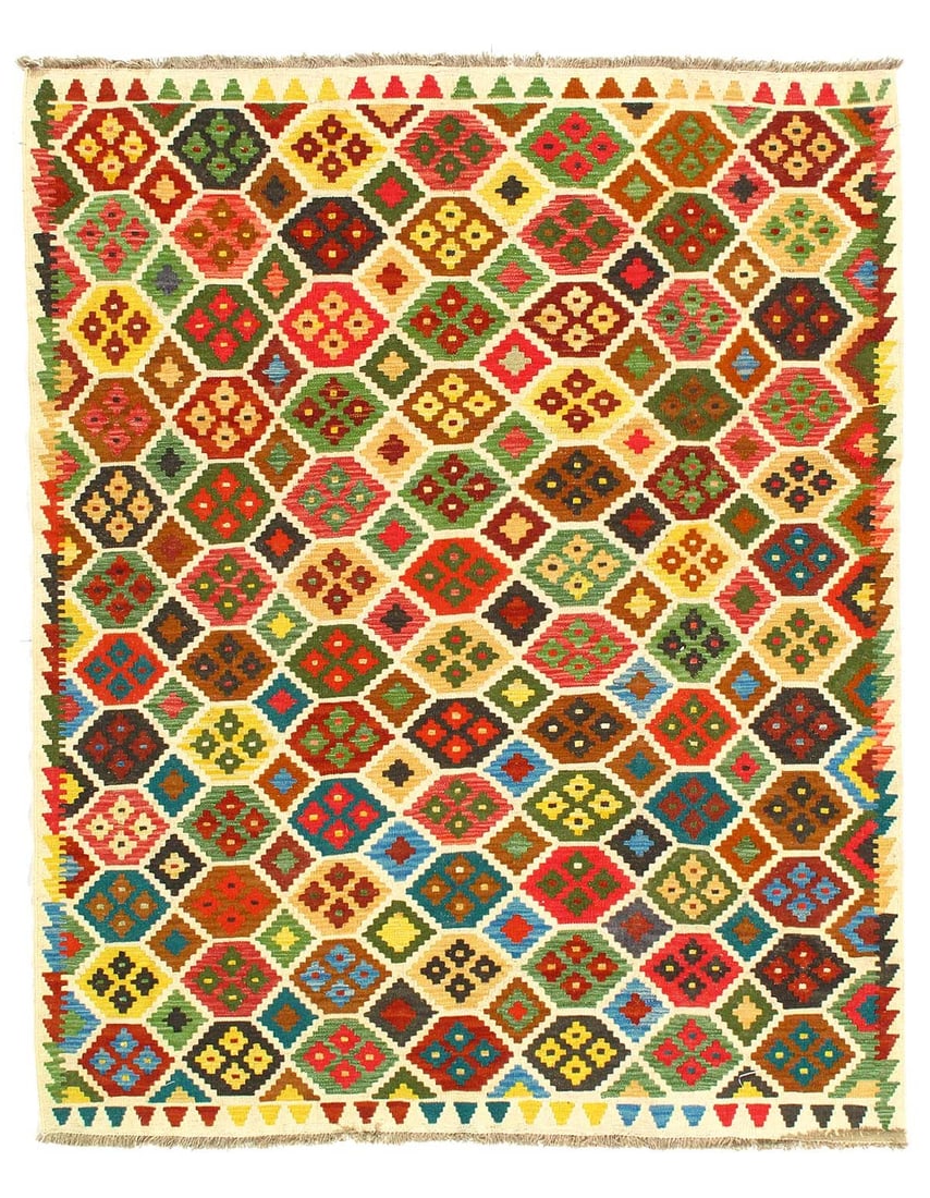 Reversible Kilim Flat Weave Wool On Wool Rug 5'2''X 6'8'': Reversible Kilim Flat Weave Wool On Wool Rug 5'2''X 6'8'' - New, Flat Weave, Hand-Knotted, Flat Weave, 300 -D14393- 862.This item is part of our fine auction collection which includes many fine home a