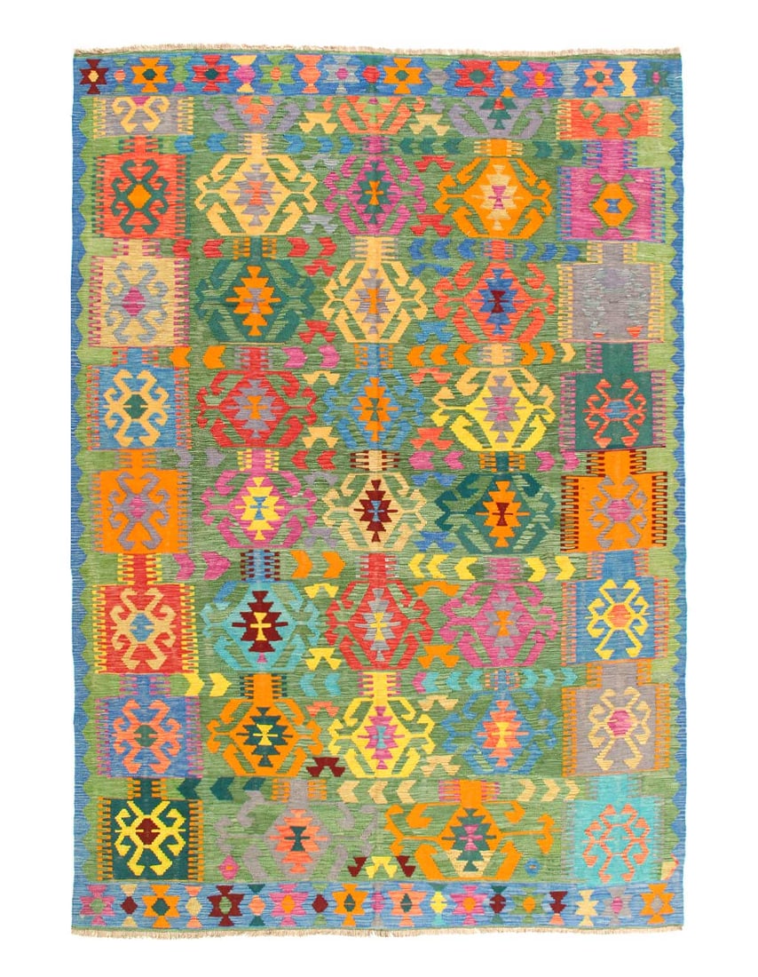 Reversible Kilim Flat Weave Wool On Wool Rug 6'11'' X 10': Reversible Kilim Flat Weave Wool On Wool Rug 6'11'' X 10' - New, Flat Weave, Hand-Knotted, Flat Weave, 300 -D14394- 862.This item is part of our fine auction collection which includes many fine home a