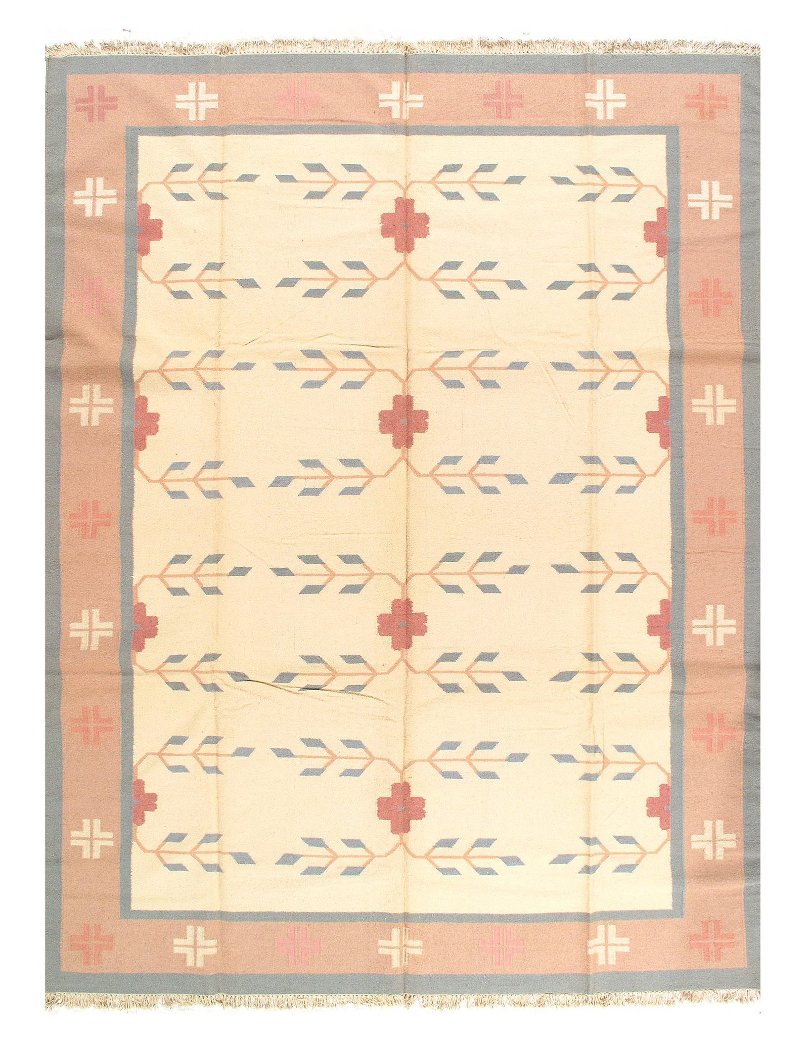 Ivory Color Hand Woven Rug 9' X 12': Ivory Color Hand Woven Rug 9' X 12' - New, Durrie, Hand-Woven, Flat Weave, 300 -53380- 862.This item is part of our fine auction collection which includes many fine home accessories including antique 