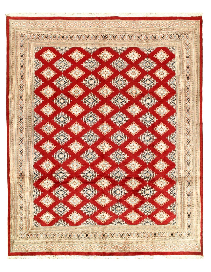 Red Fine Hand Knotted Bokhara 9'X 12': Red Fine Hand Knotted Bokhara 9'X 12' - CIRCA 1980, Bokhara, Hand-Knotted, Lamb's Wool, 300 -400- 862.This item is part of our fine auction collection which includes many fine home accessories includi