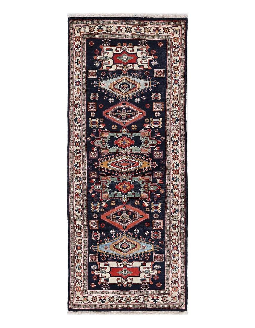 Navy blue fine hand knotted Persian Bidjar 2'6'' X 7': Navy blue fine hand knotted Persian Bidjar 2'6'' X 7' - New, Bidjar, Hand-Knotted, Lamb's Wool, 300 -D13677- 862.This item is part of our fine auction collection which includes many fine home accessor
