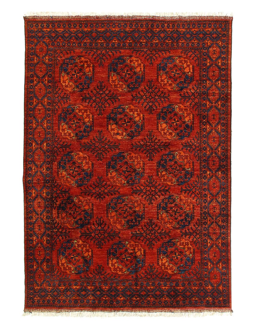 Afghan Bashir Red Hand Knotted Rug 7'X 9'8": Afghan Bashir Red Hand Knotted Rug 7'X 9'8" - CIRCA 1960, Beshir, Hand-Knotted, Lamb's Wool, 300 -D14997- 862.This item is part of our fine auction collection which includes many fine home accessories