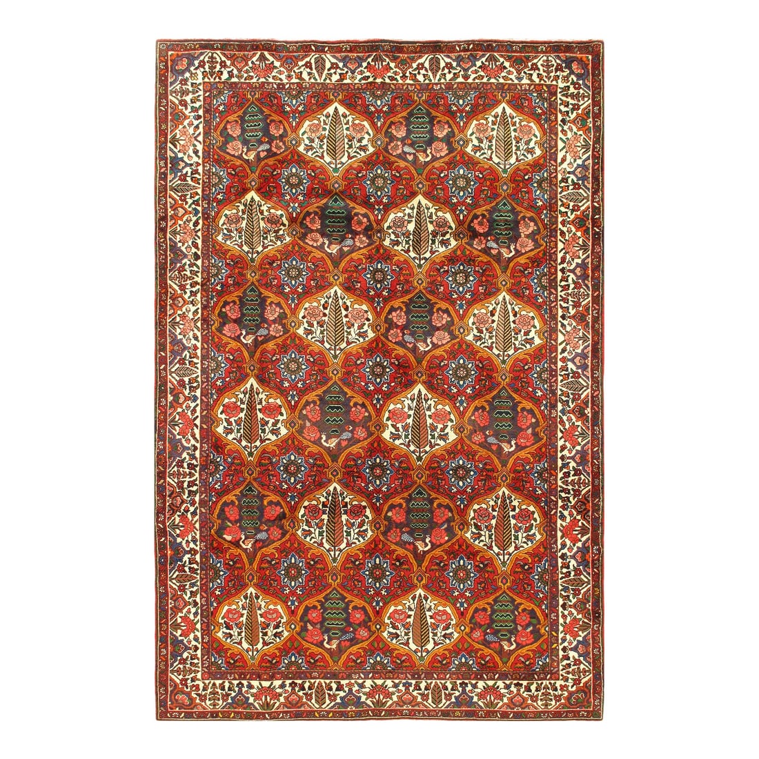 1980s Vintage Persian Bakhtiari Hand-Knotted Rug - 6'8" x 10'2": 1980s Vintage Persian Bakhtiari Hand-Knotted Rug - 6'8" x 10'2" - , Bakhtiari, Hand-Knotted, Lamb's Wool, 300 -D10393- 862.This item is part of our fine auction collection which includes many fine hom
