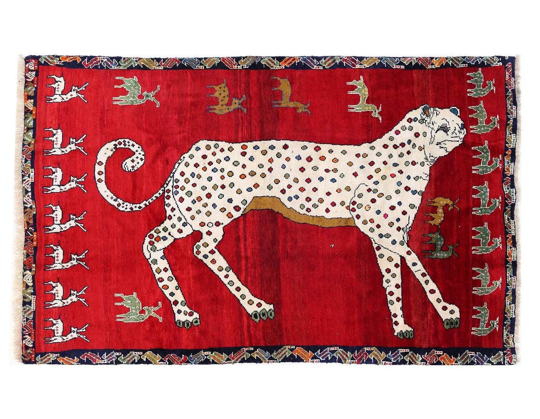 Animal Pictorial Cheetah Hand Knotted Rug 5' X 7'9": Animal Pictorial Cheetah Hand Knotted Rug 5' X 7'9" - NEW, Animal, Hand-Knotted, Lamb's Wool, 300 -D13797- 862.This item is part of our fine auction collection which includes many fine home accessorie